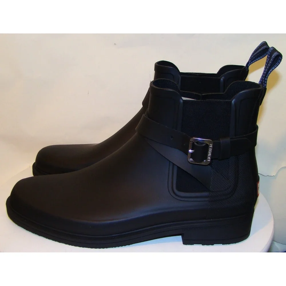 NEW! HUNTER MENS Black Chelsea Rubber Ankle BOOTS Buckle SIZE 11 WOMENS 12 DB3